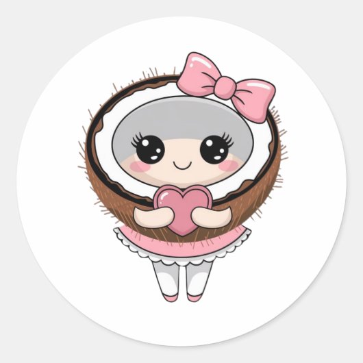 Schattigee Kokosnoot Meisje Sticker, Kawaii Kokosn Ronde Sticker (Voorkant)