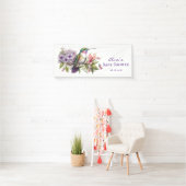 Schattigee kolibrie en bloemen meisje Baby shower Spandoek (Insitu)