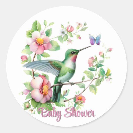 Schattigee kolibrie en vlinder meisje Baby shower Ronde Sticker (Voorkant)