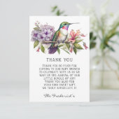 Schattigee kolibrie Flora Baby shower dank u kaart (Staand voorkant)