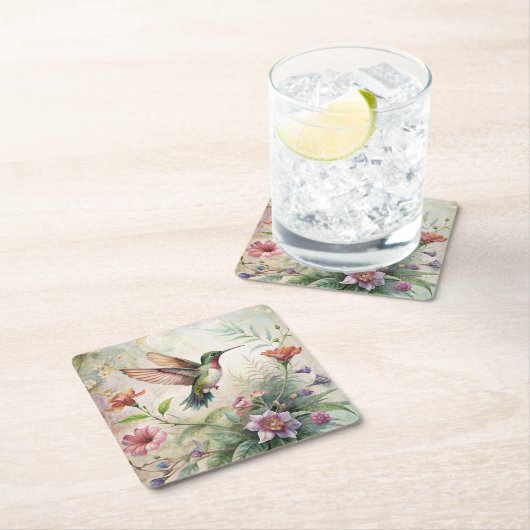 Schattigee kolibrie op bloemen kartonnen onderzetters (Insitu)