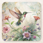 Schattigee kolibrie op bloemen kartonnen onderzetters (Voorkant)