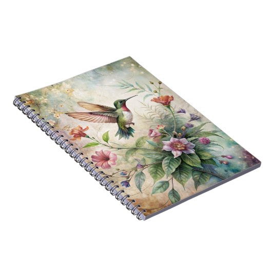 Schattigee kolibrie op bloemen notitieboek (Rechterzijde)