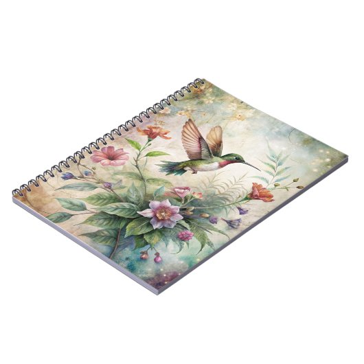Schattigee kolibrie op bloemen notitieboek (Linkerzijde)