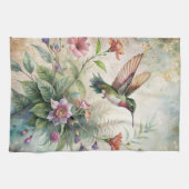 Schattigee kolibrie op bloemen theedoek (Horizontaal)