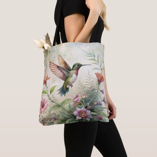 Schattigee kolibrie op bloemen tote bag (Dichtbij)