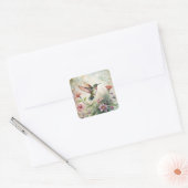 Schattigee kolibrie op bloemen vierkante sticker (Envelop)