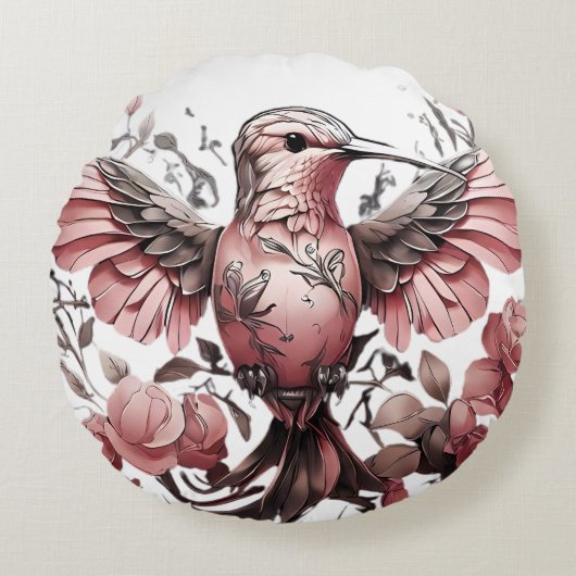 Schattigee kolibrie op Twig Rond Kussen (Voorkant)