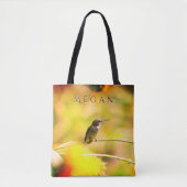 Schattigee Kolibrie op Zonnebloem Custom Name Tote Bag (Voorkant)