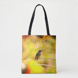 Schattigee Kolibrie op Zonnebloem Custom Name Tote Bag