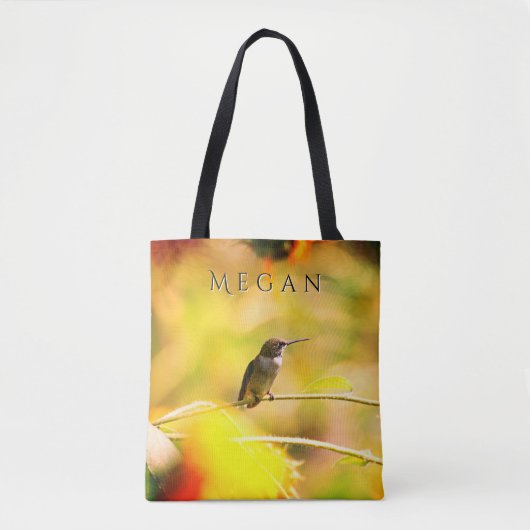 Schattigee Kolibrie op Zonnebloem Custom Name Tote Bag (Voorkant)