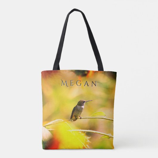 Schattigee Kolibrie op Zonnebloem Custom Name Tote Bag (Achterkant)
