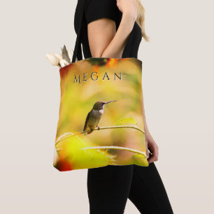 Schattigee Kolibrie op Zonnebloem Custom Name Tote Bag
