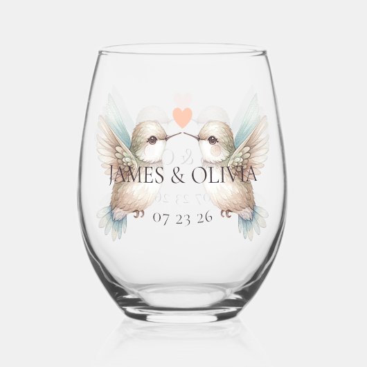 Schattigee kolibrie trouwbril wijnglas zonder voet (Voorkant)