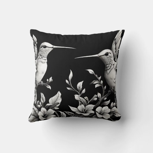 Schattigee kolibrie zwart & wit ontwerp kussen (Achterkant)