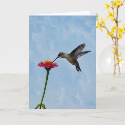 Schattigee kolibrie zweven op roze bloemennotitie  kaart (Gele Bloem)