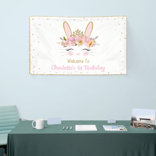 Schattigee konijn Baby shower verjaardag terug Dro Spandoek (Beurs)