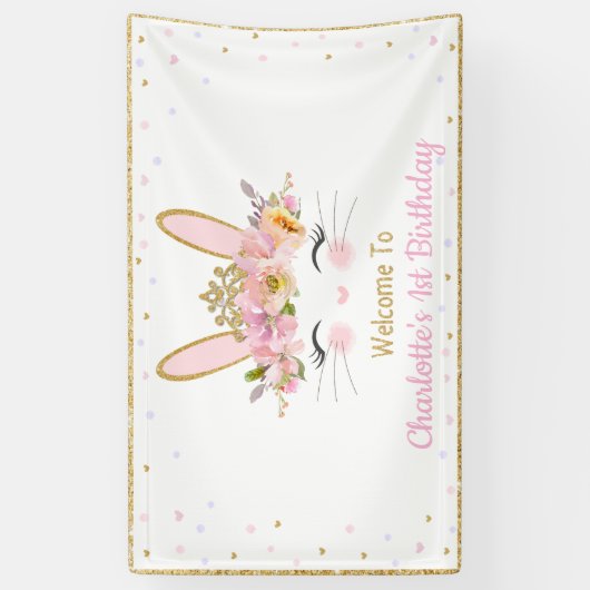 Schattigee konijn Baby shower verjaardag terug Dro Spandoek (Verticaal)