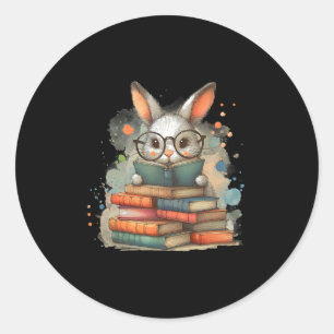 Schattigee Konijn Boek Liefhebber Paascadeau Lezen Ronde Sticker