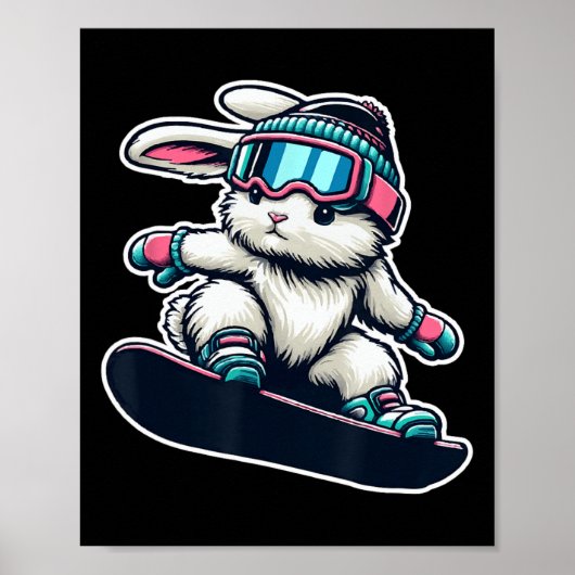 Schattigee konijn die snowboardtruc uitvoert Kinde Poster (Voorkant)
