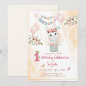 Schattigee konijn eerste verjaardag uitnodiging Ka (Voorkant / Achterkant)