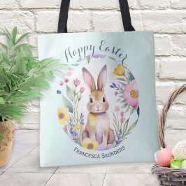 Schattigee konijn en bloemen Happy Easter Tote Bag