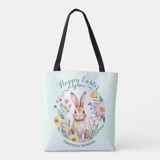 Schattigee konijn en bloemen  Happy Easter Tote Bag (Achterkant)