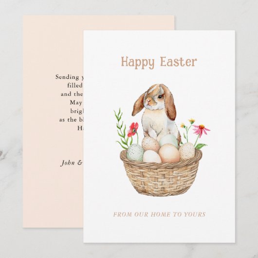 Schattigee konijn en eieren Happy Easter flat Groe Feestdagenkaart (Voorkant / Achterkant)