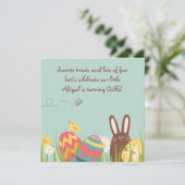 Schattigee konijn en paaseieren 1e verjaardagsuitn kaart (Staand voorkant)