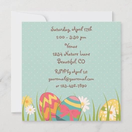 Schattigee konijn en paaseieren 1e verjaardagsuitn kaart (Achterkant)