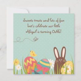 Schattigee konijn en paaseieren 1e verjaardagsuitn kaart