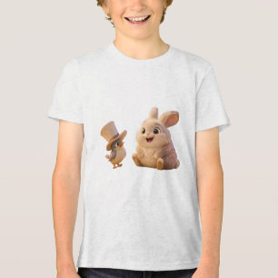 Schattigee konijn en vogel met hoge hoed Tri-Blend shirt