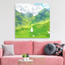 Schattigee konijn in Mountain Uitzicht Canvas Afdruk