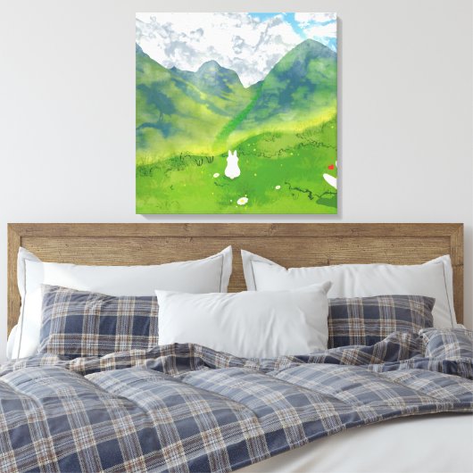 Schattigee konijn in Mountain Uitzicht Canvas Afdruk (Insitu (Slaapkamer))