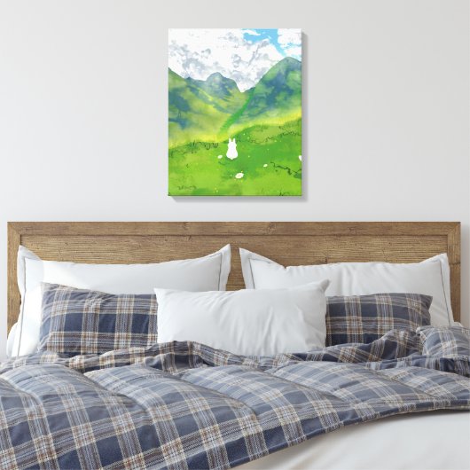 Schattigee konijn in Mountain Uitzicht Canvas Afdruk (Insitu (Slaapkamer))