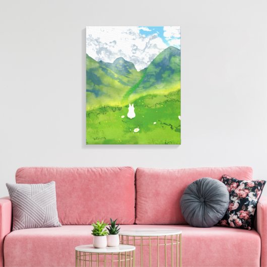 Schattigee konijn in Mountain Uitzicht Canvas Afdruk (Insitu (Woonkamer))