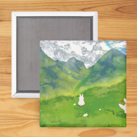 Schattigee konijn in Mountain Uitzicht Square Magn Magneet