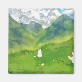 Schattigee konijn in Mountain Uitzicht Square Magn Magneet (Voorkant)
