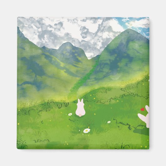 Schattigee konijn in Mountain Uitzicht Square Magn Magneet (Voorkant)