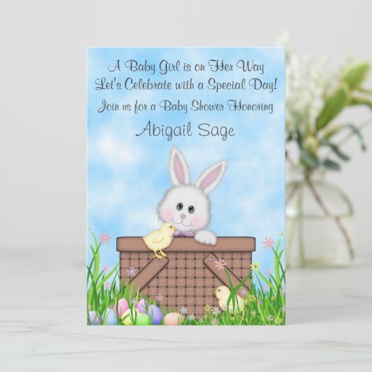 Schattigee konijn, kuikens, paaseieren Baby shower Kaart (Staand voorkant)