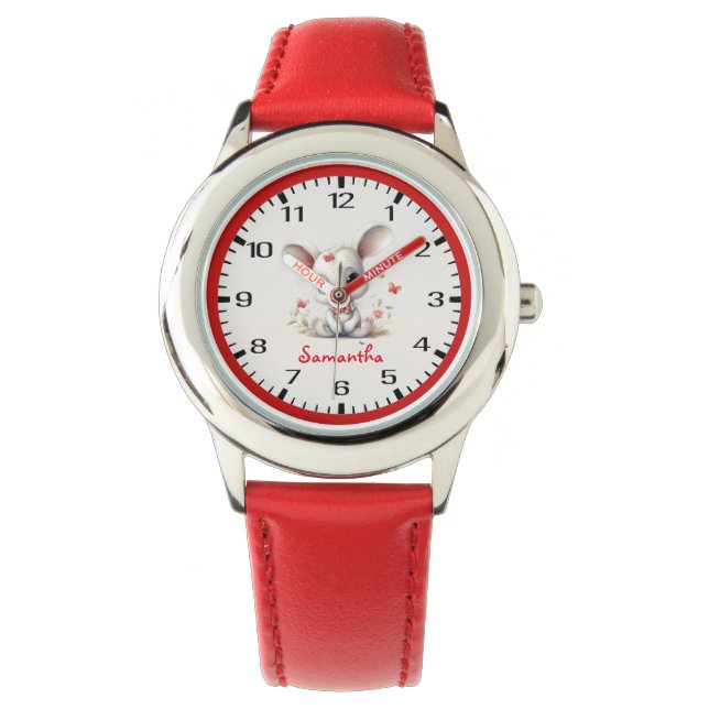 Schattigee konijn ooit! Met rode vlinders & bloeme Horloge (Voorkant)