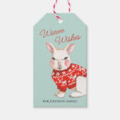 Schattigee Konijn Warm Wishes Kerst Gepersonalisee Cadeaulabel (Voorkant)