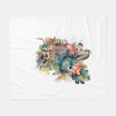 Schattigee Konijn Waterverf met bloesem Fleece Deken (Voorkant (Horizontaal))