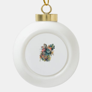 Schattigee Konijn Waterverf met bloesem Keramische Bal Ornament