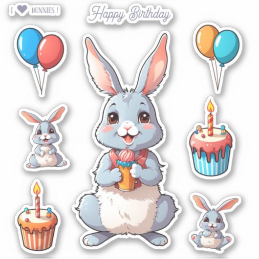 Schattigee konijnen Happy Birthday Stickers (Voorkant)