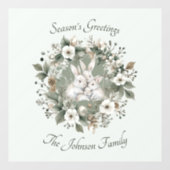 Schattigee konijnen in een bloemige winterkrans raamsticker (Vel)