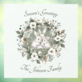 Schattigee konijnen in een bloemige winterkrans raamsticker (Vel 3)