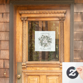 Schattigee konijnen in een bloemige winterkrans raamsticker