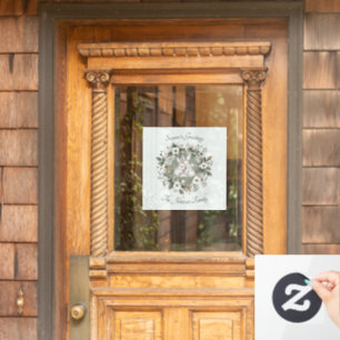 Schattigee konijnen in een bloemige winterkrans raamsticker