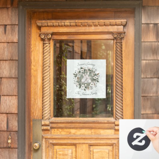 Schattigee konijnen in een bloemige winterkrans raamsticker (Huis Deur)